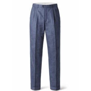 Zanella Mens 36 Blue 100% Linen Pleated Cuffed Trousers Botto Giuseppe Italy